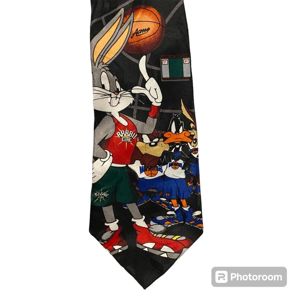 Vintage 90s 1996 SPACE JAM Bugs Bunny Taz Daffy Tweety Neck Tie Michael Jordan